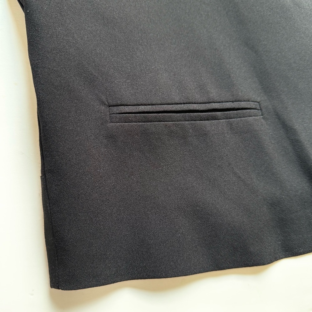 NY COLLECTION PETITE PL Black with White Piping Lightweight Open Front Blazer - Picture 9 of 15